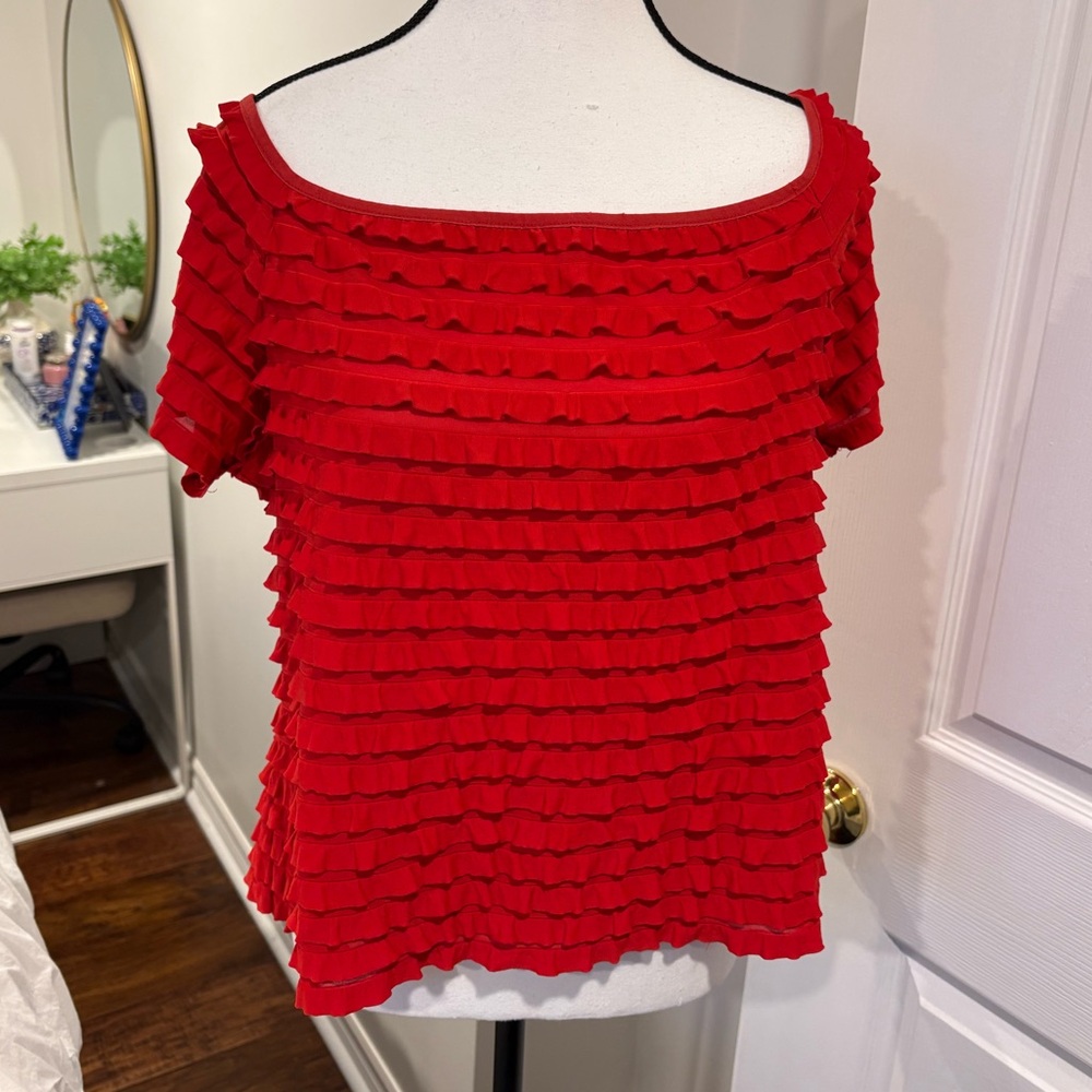 Joseph Ribkoff Red Tiered Ruffle Blouse Top Size 18 Plus Size